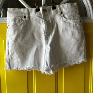 LOFT Frayed Hem White Jean Shorts